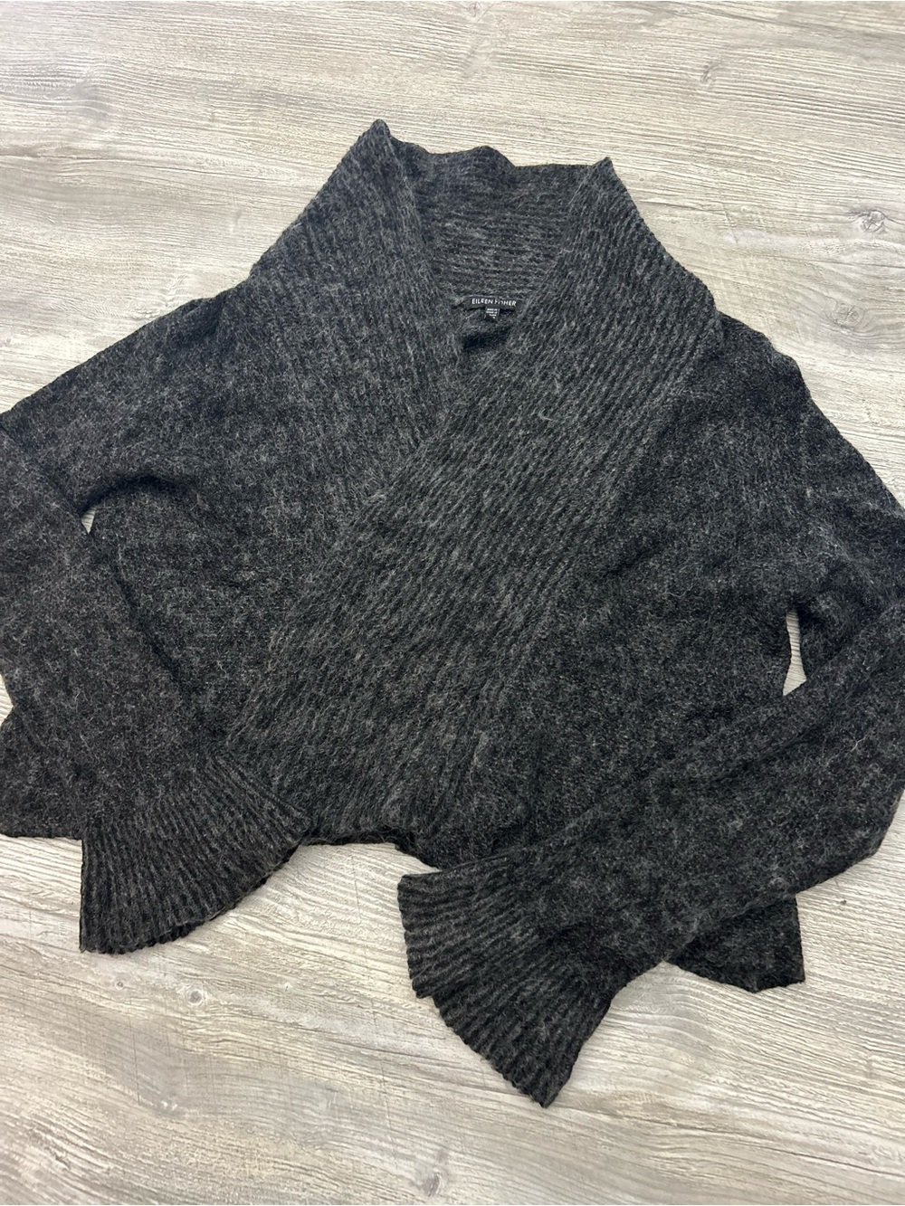 Eileen Fisher Mohair Cashmere Web Open-Front Shawl Cardigan Sweater Italian Yarn